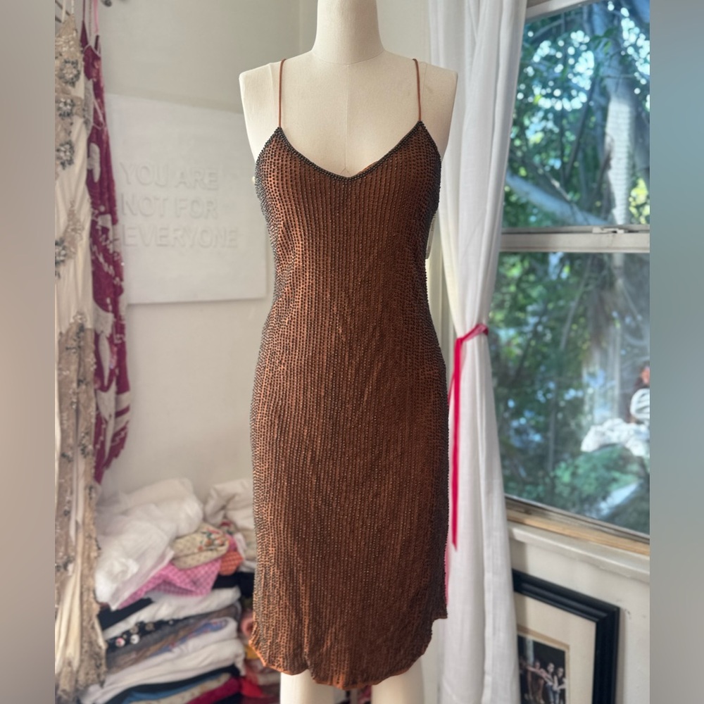 Uma & Leopold Bali Copper Beaded Embellished Party Mini Handel Slip Dress